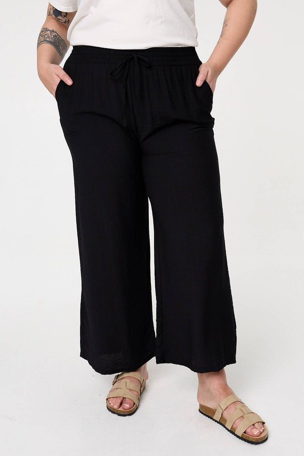 Black | Curve Tie Waist Wide Leg Trousers