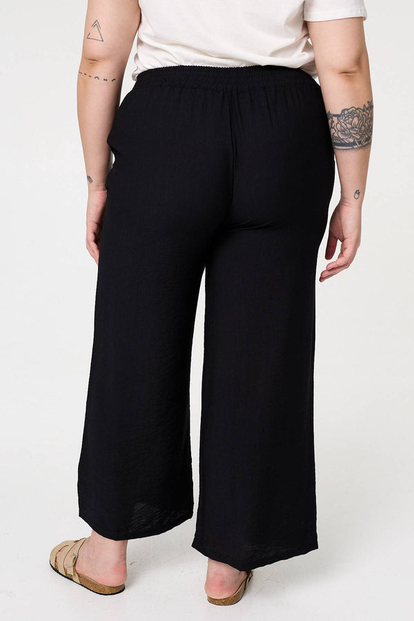 Black | Curve Tie Waist Wide Leg Trousers