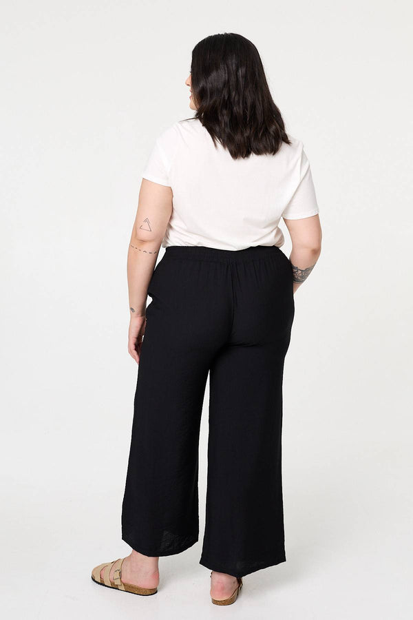 Black | Curve Tie Waist Wide Leg Trousers
