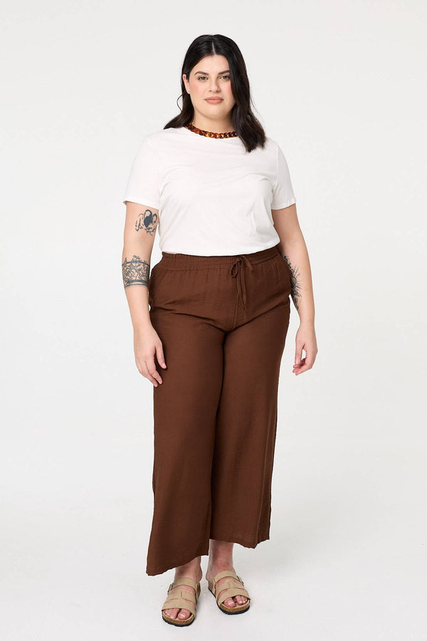 Brown | Curve Tie Waist Wide Leg Trousers