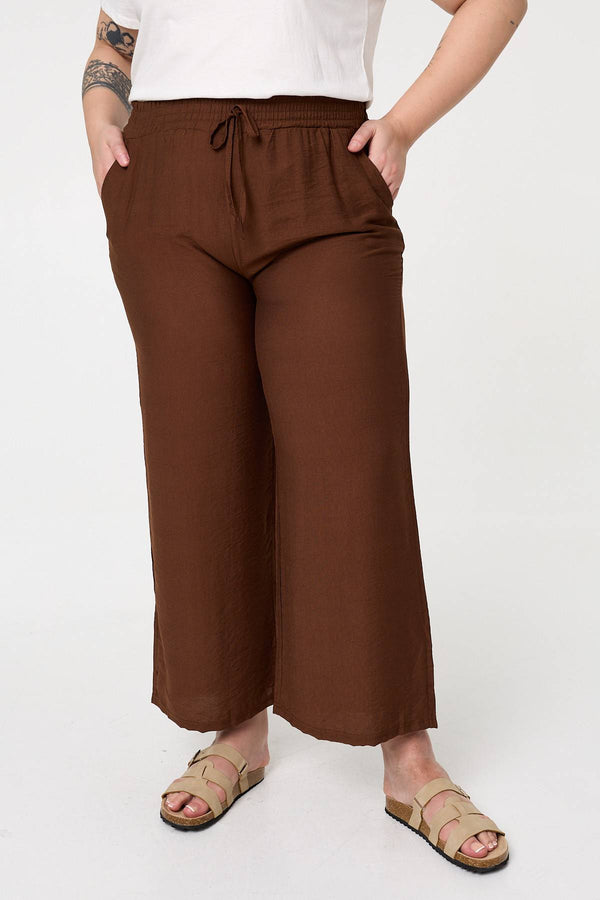 Brown | Curve Tie Waist Wide Leg Trousers