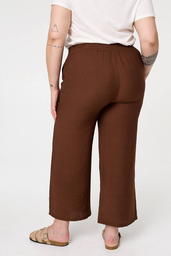 Brown | Curve Tie Waist Wide Leg Trousers