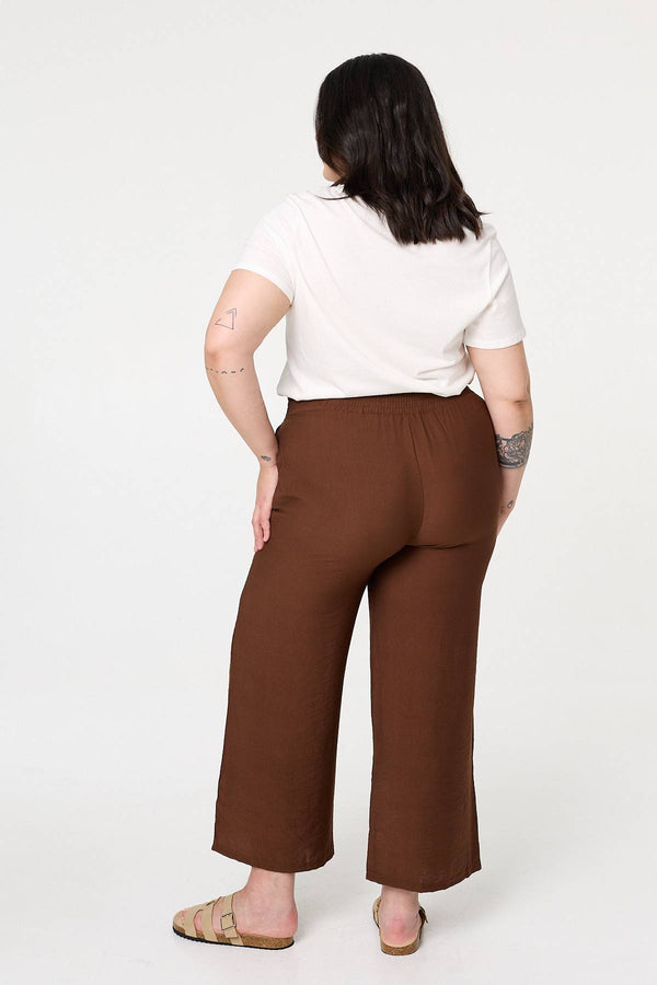 Brown | Curve Tie Waist Wide Leg Trousers