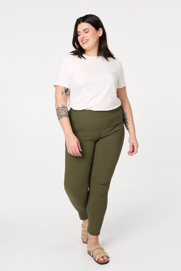 Khaki | Curve Stretchy High Waist Jeggings : Model is 6"/183 cm and wears UK20/EU48/US16/AUS20