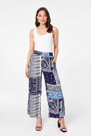 Navy | Patchwork Print Wide Leg Trousers