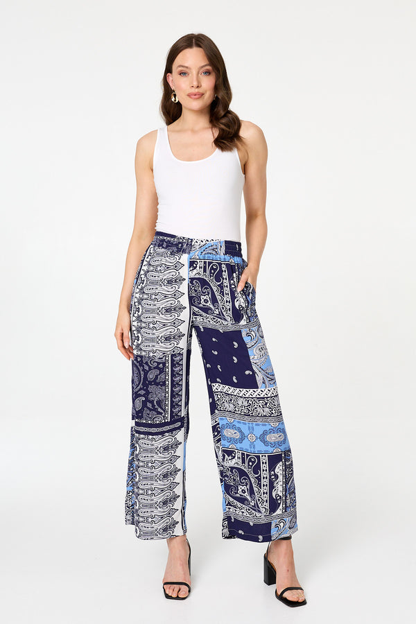 Navy | Patchwork Print Wide Leg Trousers
