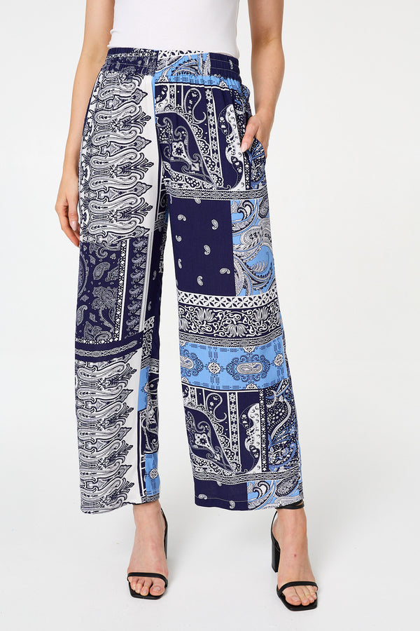 Navy | Patchwork Print Wide Leg Trousers