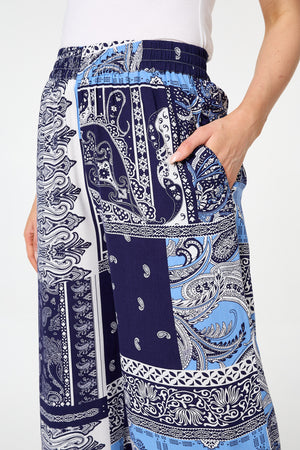 Navy | Patchwork Print Wide Leg Trousers