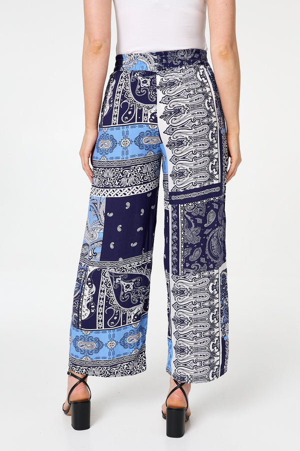 Navy | Patchwork Print Wide Leg Trousers