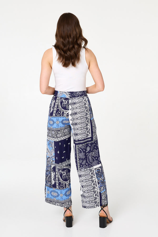 Navy | Patchwork Print Wide Leg Trousers