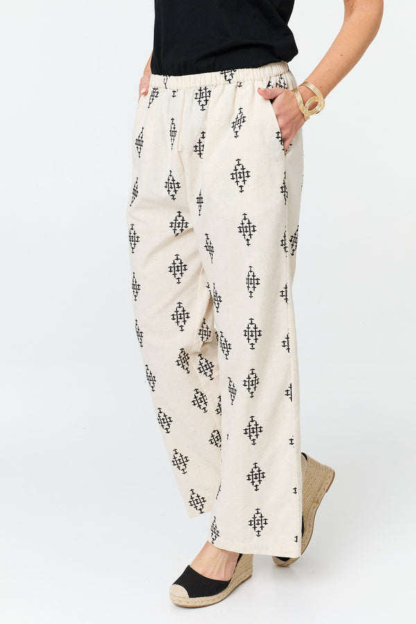 White | Printed Relaxed Wide Leg Trousers