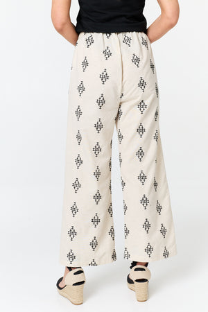 White | Printed Relaxed Wide Leg Trousers