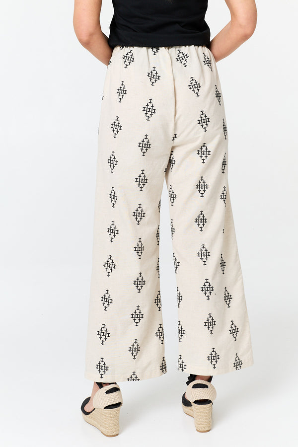 White | Printed Relaxed Wide Leg Trousers
