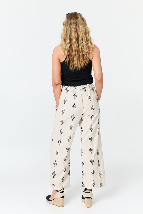 White | Printed Relaxed Wide Leg Trousers