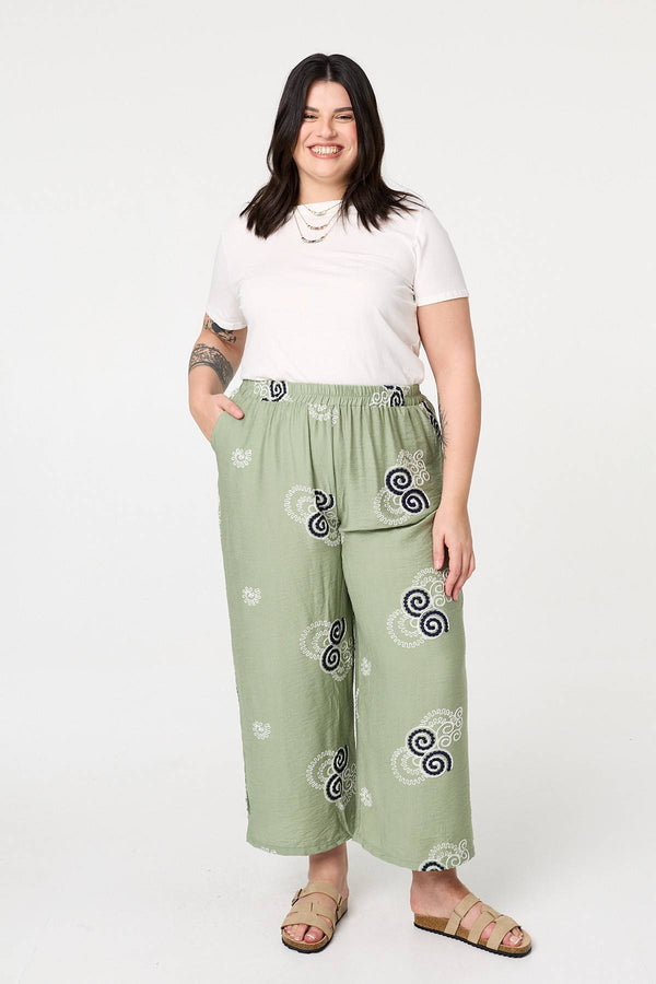 Khaki | Curve Embroidered Relaxed Trousers