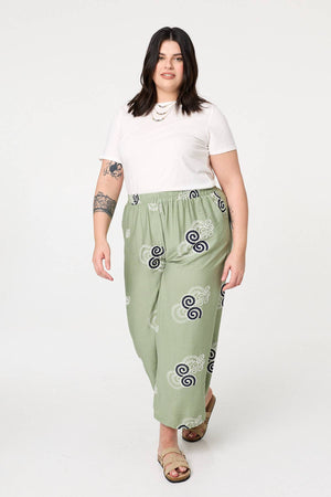 Khaki | Curve Embroidered Relaxed Trousers