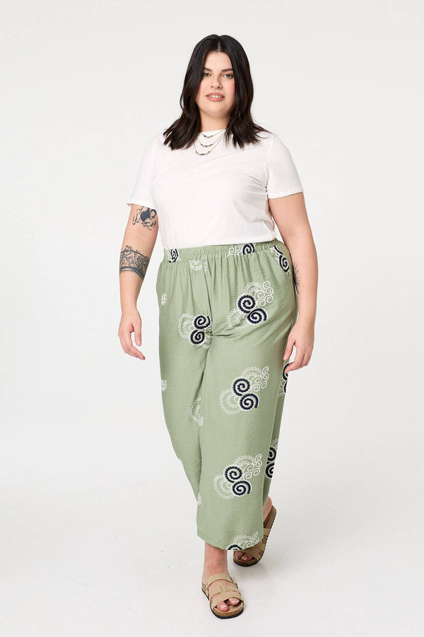 Khaki | Curve Embroidered Relaxed Trousers