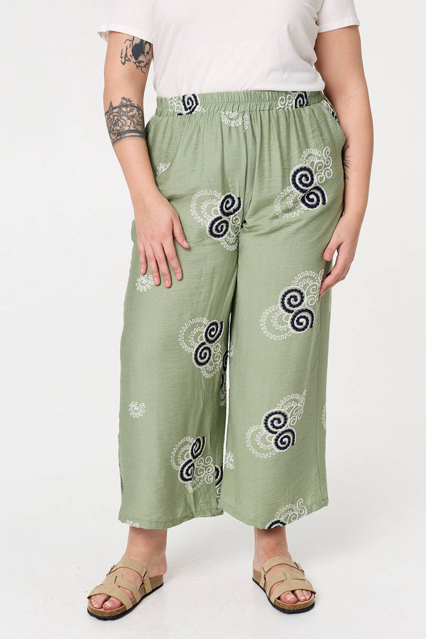 Khaki | Curve Embroidered Relaxed Trousers