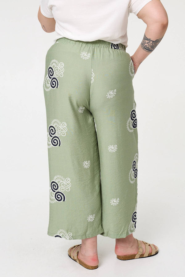 Khaki | Curve Embroidered Relaxed Trousers
