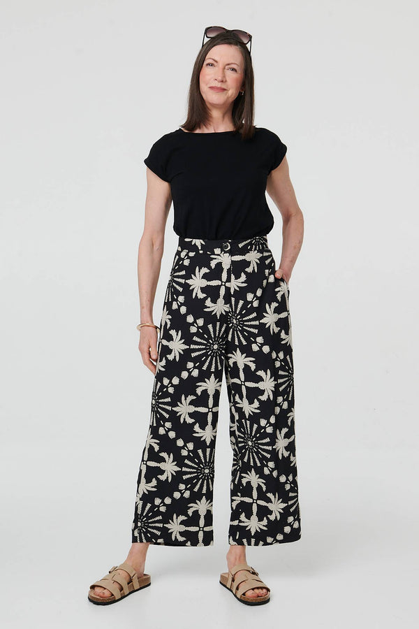 Black | Printed High Waist Straight Fit Trousers