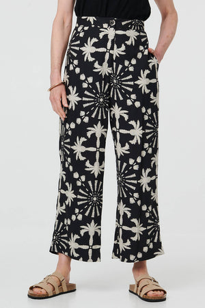 Black | Printed High Waist Straight Fit Trousers