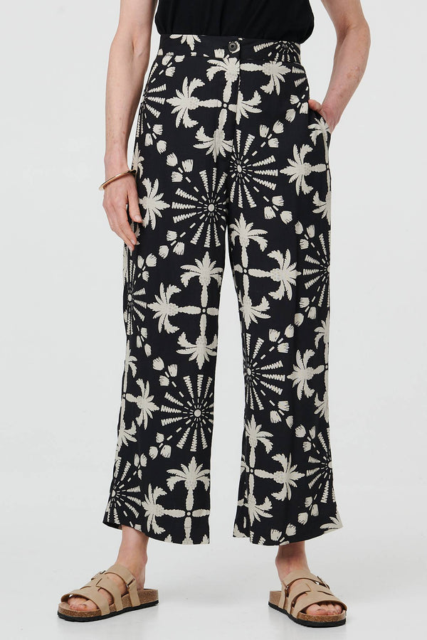 Black | Printed High Waist Straight Fit Trousers