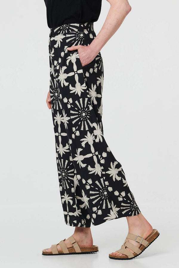 Black | Printed High Waist Straight Fit Trousers