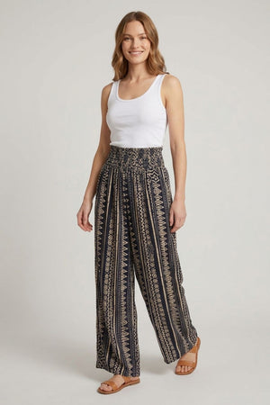 Navy | Abstract Wide High Waist Trousers
