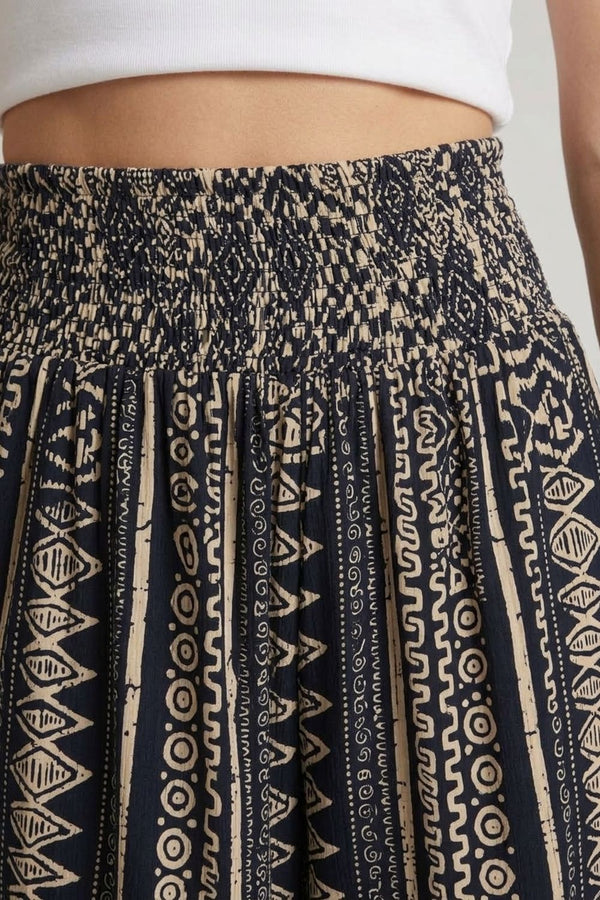 Navy | Abstract Wide High Waist Trousers