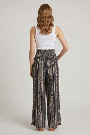 Navy | Abstract Wide High Waist Trousers