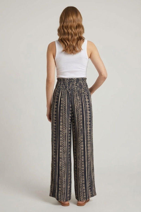 Navy | Abstract Wide High Waist Trousers