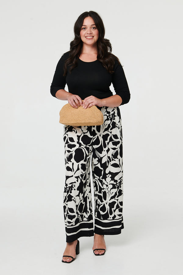 Black | Curve Abstract Floral Wide Leg Trousers