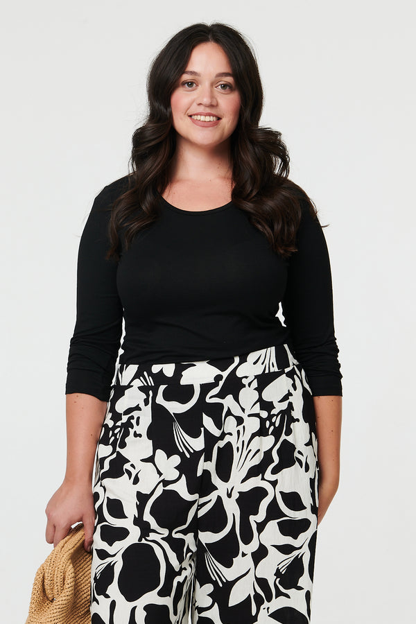 Black | Curve Abstract Floral Wide Leg Trousers