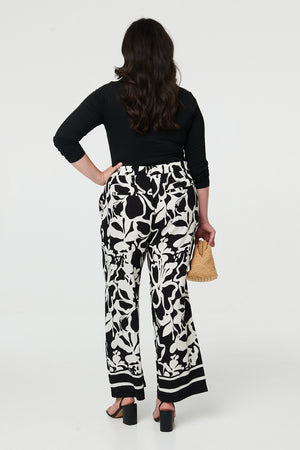 Black | Curve Abstract Floral Wide Leg Trousers