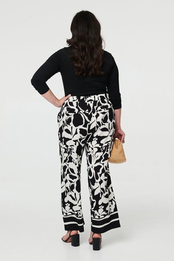 Black | Curve Abstract Floral Wide Leg Trousers