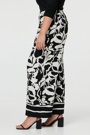 Black | Curve Abstract Floral Wide Leg Trousers