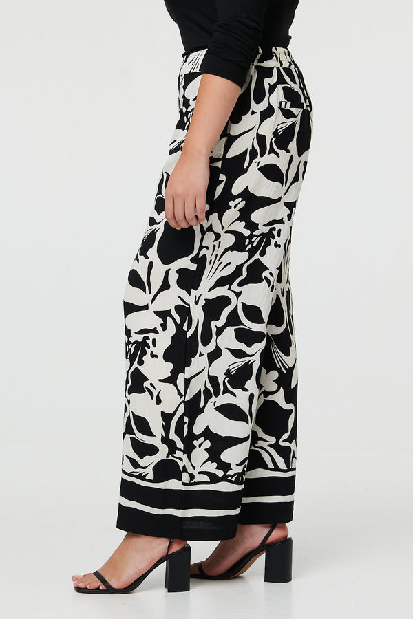 Black | Curve Abstract Floral Wide Leg Trousers