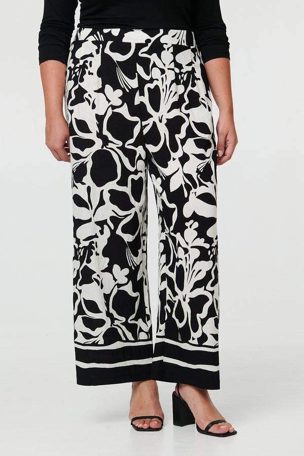 Black | Curve Abstract Floral Wide Leg Trousers