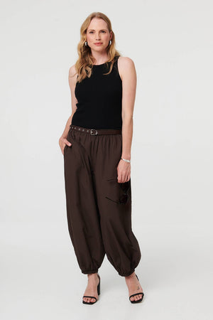 Brown | Belted Relaxed Wide Leg Barrel Trousers