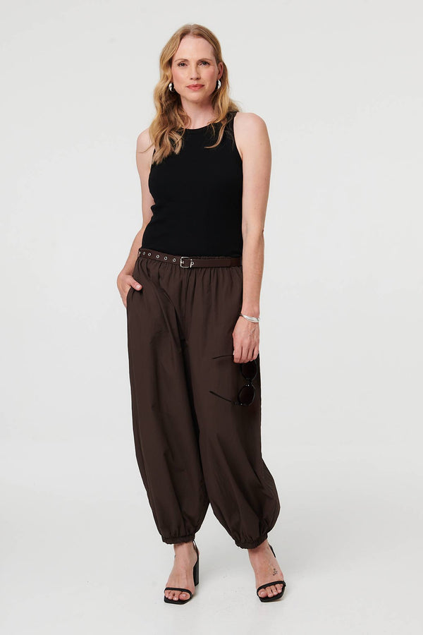 Brown | Belted Relaxed Wide Leg Barrel Trousers