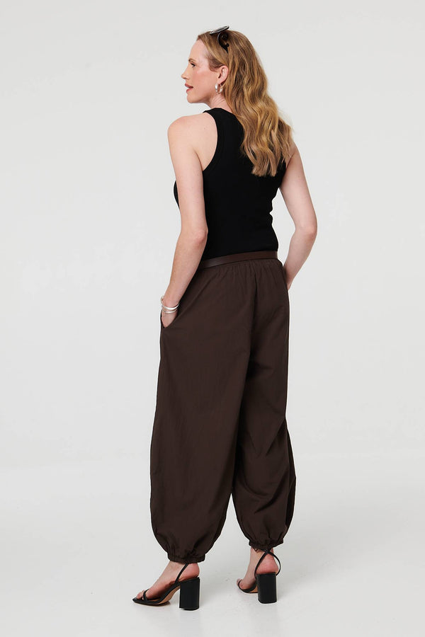 Brown | Belted Relaxed Wide Leg Barrel Trousers