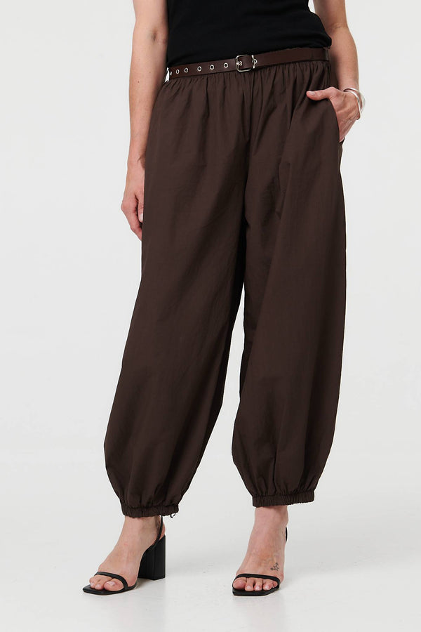 Brown | Belted Relaxed Wide Leg Barrel Trousers