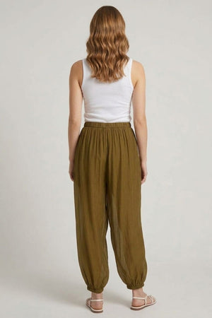 Olive | Semi Sheer Layer High Waist Harem Pants