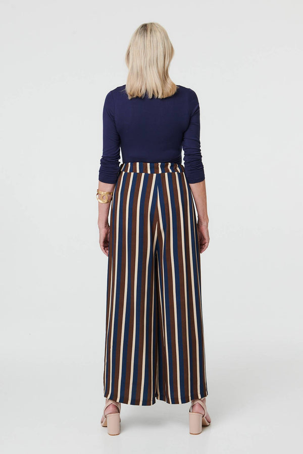 Navy | Striped High Waist Wide Trousers