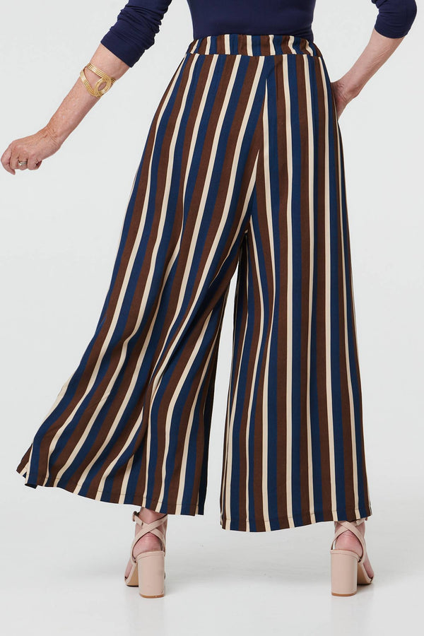 Navy | Striped High Waist Wide Trousers