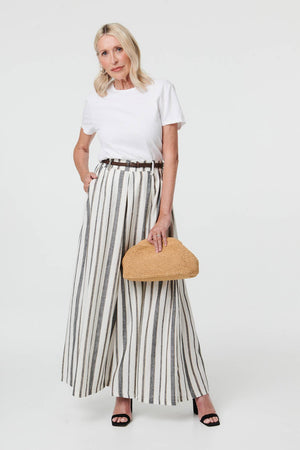 Black | Belted High Waist Wide Trousers : Model is 5'8