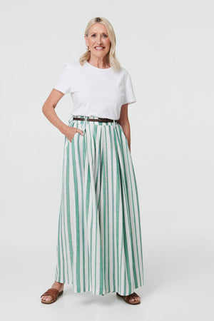 Green | Belted High Waist Wide Trousers : Model is 5'8