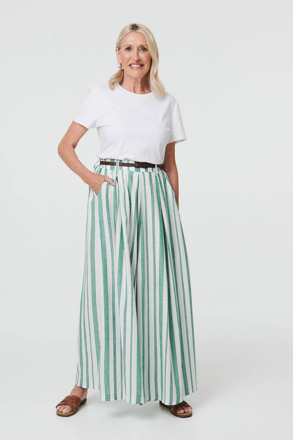 Green | Belted High Waist Wide Trousers