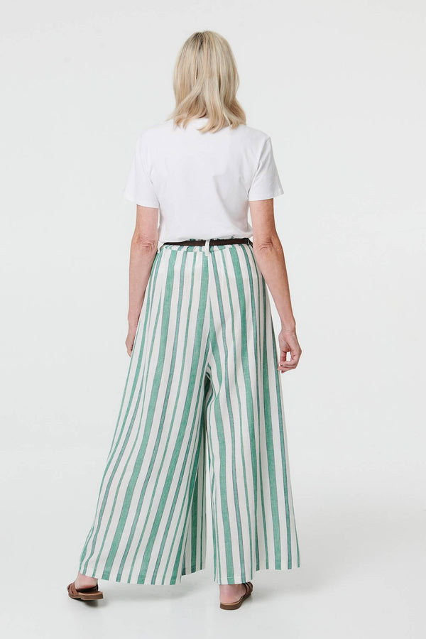 Green | Belted High Waist Wide Trousers