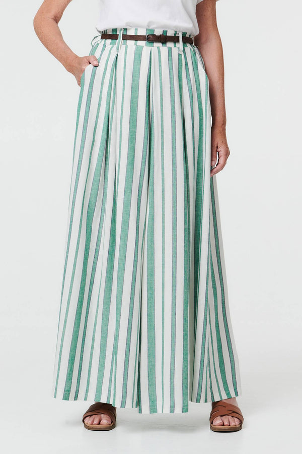 Green | Belted High Waist Wide Trousers